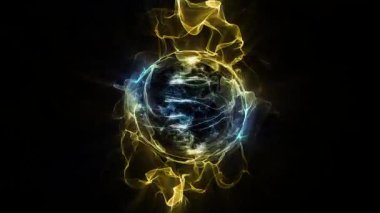 Kozmik enerji soyutlaması. Sanal küre, uzayın yaratıcılığını ve çekici gizemini vurgulayarak ışık ve dalgalarla oynar..