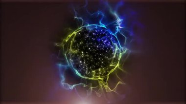 Kozmik enerji soyutlaması. Sanal küre, uzayın yaratıcılığını ve çekici gizemini vurgulayarak ışık ve dalgalarla oynar..