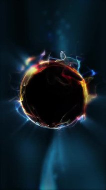 Kozmik enerji soyutlaması. Sanal küre, uzayın yaratıcılığını ve çekici gizemini vurgulayarak ışık ve dalgalarla oynar..