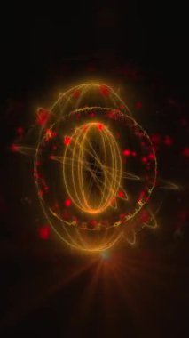 Dönen enerji halkalarının merkezine sahip fantastik bir metalik küre..