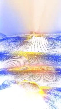 Sanal deniz dalgaları ya da kum tepeciklerinin serabını anımsatan fütürist bir manzara..