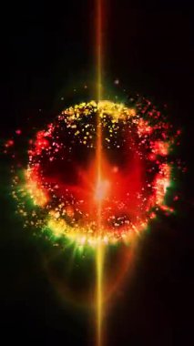 Kıvılcımlar saçan parlak yıldız şekilli parçacıklara sahip, tüylü dalgalarla dolu bir festival küresi..