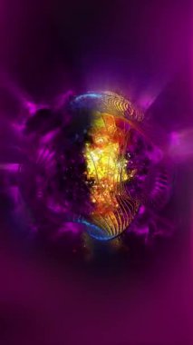 Kozmik enerji soyutlaması. Sanal küre, uzayın yaratıcılığını ve çekici gizemini vurgulayarak ışık ve dalgalarla oynar..