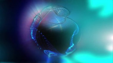 Kozmik enerji soyutlaması. Sanal küre, uzayın yaratıcılığını ve çekici gizemini vurgulayarak ışık ve dalgalarla oynar..