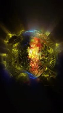 Kozmik enerji soyutlaması. Sanal küre, uzayın yaratıcılığını ve çekici gizemini vurgulayarak ışık ve dalgalarla oynar..