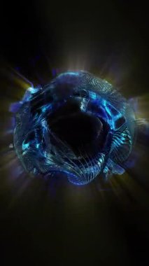 Kozmik enerji soyutlaması. Sanal küre, uzayın yaratıcılığını ve çekici gizemini vurgulayarak ışık ve dalgalarla oynar..