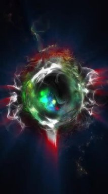 Kozmik enerji soyutlaması. Sanal küre, uzayın yaratıcılığını ve çekici gizemini vurgulayarak ışık ve dalgalarla oynar..