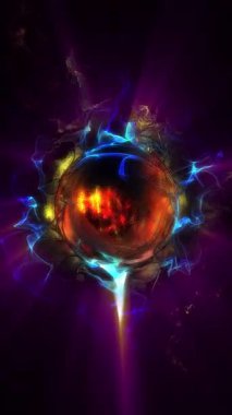 Kozmik enerji soyutlaması. Sanal küre, uzayın yaratıcılığını ve çekici gizemini vurgulayarak ışık ve dalgalarla oynar..