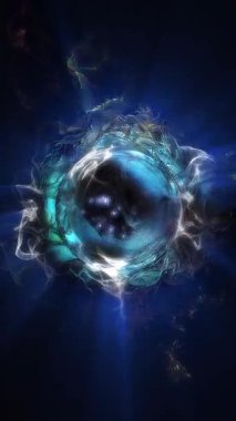 Kozmik enerji soyutlaması. Sanal küre, uzayın yaratıcılığını ve çekici gizemini vurgulayarak ışık ve dalgalarla oynar..