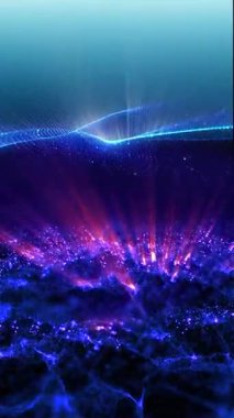 Parlak enerjinin sihirli dalgaları. Yüksek teknoloji gökkuşağı ışık parçacıkları ve bokeh enerjisi.