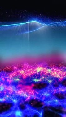 Parlak enerjinin sihirli dalgaları. Yüksek teknoloji gökkuşağı ışık parçacıkları ve bokeh enerjisi.