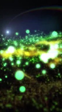 Parlak enerjinin sihirli dalgaları. Yüksek teknoloji gökkuşağı ışık parçacıkları ve bokeh enerjisi.