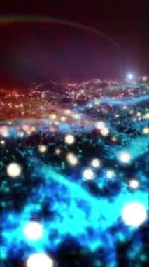 Parlak enerjinin sihirli dalgaları. Yüksek teknoloji gökkuşağı ışık parçacıkları ve bokeh enerjisi.