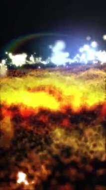 Parlak enerjinin sihirli dalgaları. Yüksek teknoloji gökkuşağı ışık parçacıkları ve bokeh enerjisi.