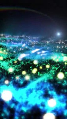 Parlak enerjinin sihirli dalgaları. Yüksek teknoloji gökkuşağı ışık parçacıkları ve bokeh enerjisi.