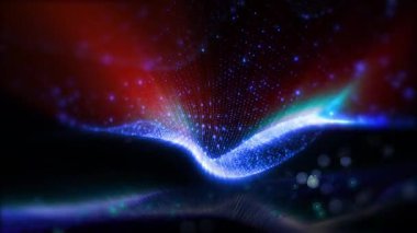 Parlak enerjinin sihirli dalgaları. Yüksek teknoloji gökkuşağı ışık parçacıkları ve bokeh enerjisi.