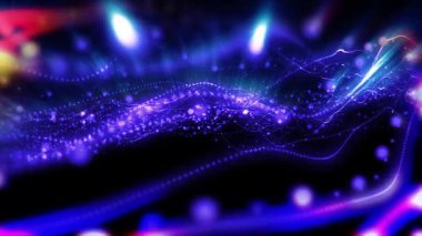 Parlak enerjinin sihirli dalgaları. Yüksek teknoloji gökkuşağı ışık parçacıkları ve bokeh enerjisi.