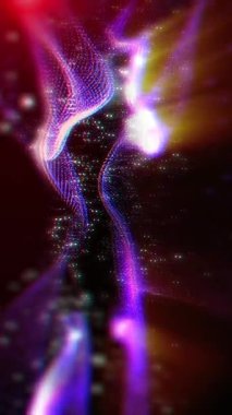 Parlak enerjinin sihirli dalgaları. Yüksek teknoloji gökkuşağı ışık parçacıkları ve bokeh enerjisi.