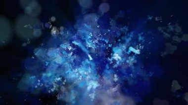 Üç boyutlu galaksi hızla döner, ışık yayar ve parlak göktaşları saçar..