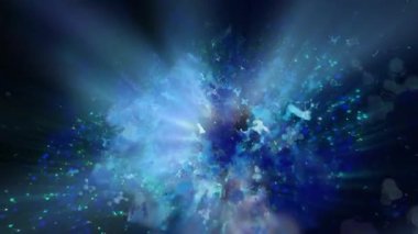 Üç boyutlu galaksi hızla döner, ışık yayar ve parlak göktaşları saçar..