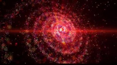 Büyüleyici bir manzara. Galaksinin spirali düzgün bir şekilde döner, göktaşları ve plazma akıntıları yayar..
