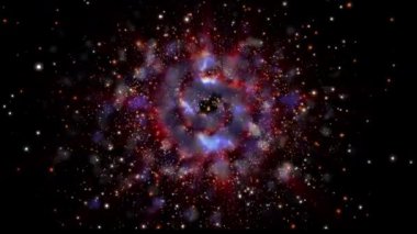 Büyüleyici bir manzara. Galaksinin spirali düzgün bir şekilde döner, göktaşları ve plazma akıntıları yayar..