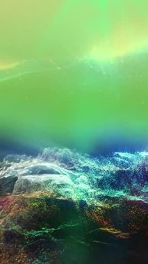 Gelecekçi bir gezegenin peyzajı. Sihirli dijital parlak enerji parçacıkları.