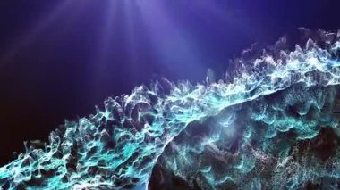 Gelecekçi bir gezegenin peyzajı. Sihirli dijital parlak enerji parçacıkları.
