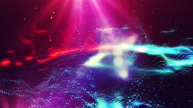 Gelecekçi bir gezegenin peyzajı. Sihirli dijital parlak enerji parçacıkları.