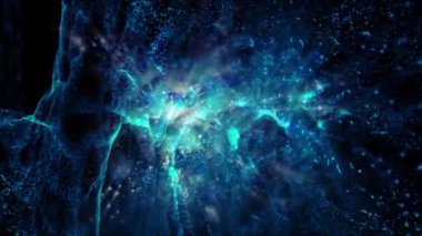 Parlak ışıkla dolu kozmik madde sanal uzayda döner ve enerji yayar..