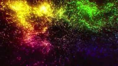 Altın ve gümüş renkli bokeh ışık parçacıklarının birleşik videosu konfeti gibi aşağıya doğru düşerken pürüzsüz bir animasyonun siyah arka planına çarpıyor..