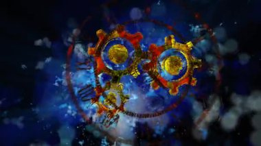 Soyutlama sonsuzluğu sembolize eder. Neon saat yüz, çevirme, hızlı hareket eden bir galaksinin arka planı.