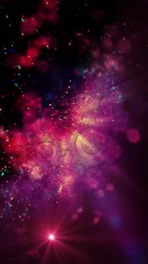 Soyutlama sonsuzluğu sembolize eder. Neon saat yüz, çevirme, hızlı hareket eden bir galaksinin arka planı.