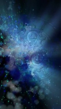 Soyutlama sonsuzluğu sembolize eder. Neon saat yüz, çevirme, hızlı hareket eden bir galaksinin arka planı.