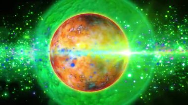 Dış uzayda dönen metalik tona sahip Cilt Gezegeni