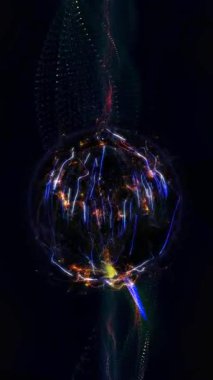 Kozmik enerjinin soyutlanması. Küre, enerji iplikçikleriyle doludur, ışık yayar, eşsiz bir uzay atmosferi yaratır..