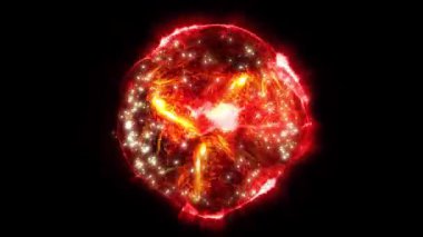 Bir kürenin enerjisinin parlak bir soyutlanması. Kıvılcım ve alevlerden oluşan girdap halindeki bir enerji küresi enerji ve ışık yayarak benzersiz bir elektrik atmosferi yaratır..