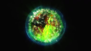 Kozmik enerjinin soyutlanması. Kaotik enerji parçacıklarıyla dolu bir küre ışık yayar ve eşsiz bir uzay atmosferi yaratır..