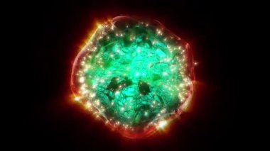 Kozmik enerjinin soyutlanması. Kaotik enerji parçacıklarıyla dolu bir küre ışık yayar ve eşsiz bir uzay atmosferi yaratır..