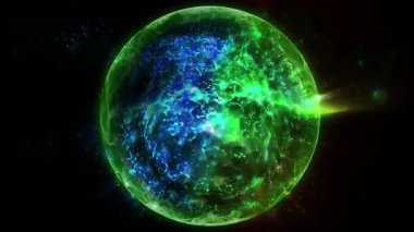 Neon kürenin içinde uzayda şekil ve konum değiştiren bir galaksi var..