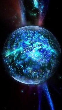 Neon kürenin içinde uzayda şekil ve konum değiştiren bir galaksi var..