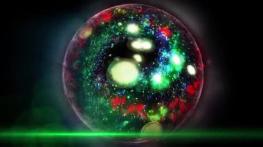 Neon kürenin içinde uzayda şekil ve konum değiştiren bir galaksi var..