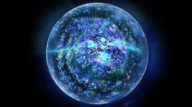 Neon kürenin içinde uzayda şekil ve konum değiştiren bir galaksi var..