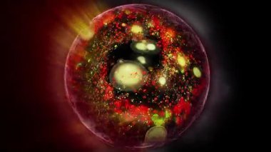 Neon kürenin içinde uzayda şekil ve konum değiştiren bir galaksi var..