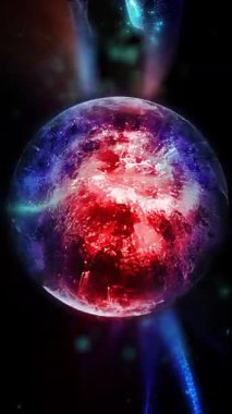 Neon kürenin içinde uzayda şekil ve konum değiştiren bir galaksi var..