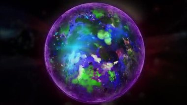 Neon kürenin içinde uzayda şekil ve konum değiştiren bir galaksi var..