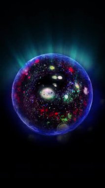 Neon kürenin içinde uzayda şekil ve konum değiştiren bir galaksi var..