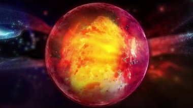 Neon kürenin içinde uzayda şekil ve konum değiştiren bir galaksi var..