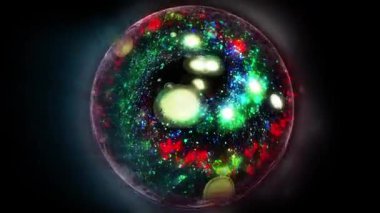 Neon kürenin içinde uzayda şekil ve konum değiştiren bir galaksi var..
