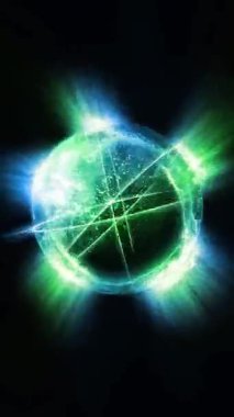 Soyut küresel enerji kaynağı. Hareketli enerji halkalarından yaratılan bir küre sanal uzayda ışık yayar.